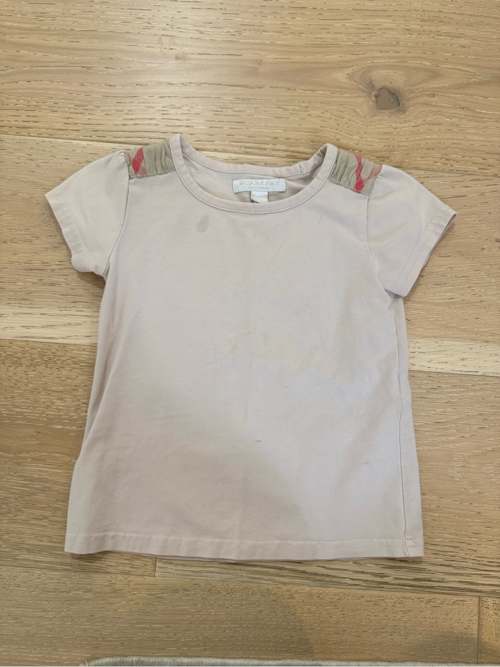 Burberry Pale Pink Short Sleeve Tee with Signature Check Shoulder Trim